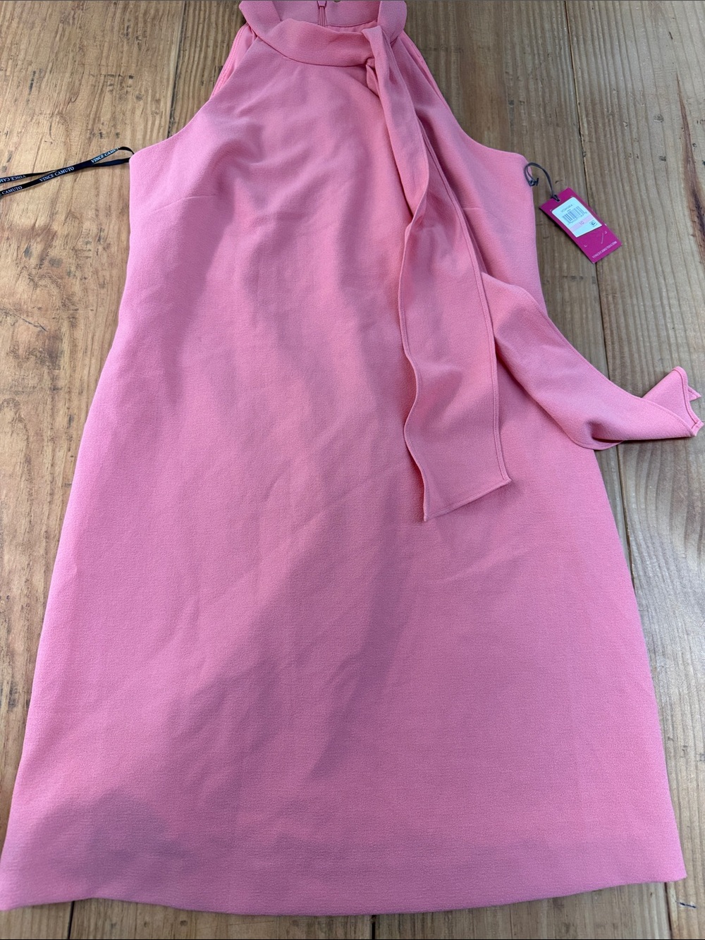 Vince Camuto Coral-Pink Tie-Neck Mini Dress